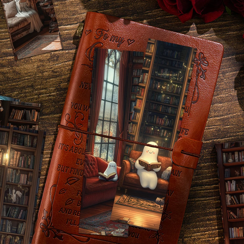 30pcs Ghost Reading At The Library Bookmarks Reading Pages Books Labeled Students Stationary Supplies DIY Aesthetic Bookmark