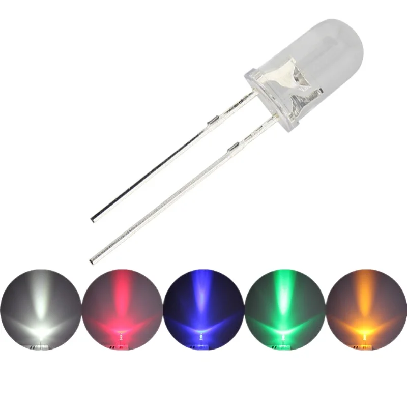For 5 Volt F5 Round Highlight LED Beads 30 Degree Concentrator 3-5V Wide Voltage White Red Blue Green Yellow Light Emitting