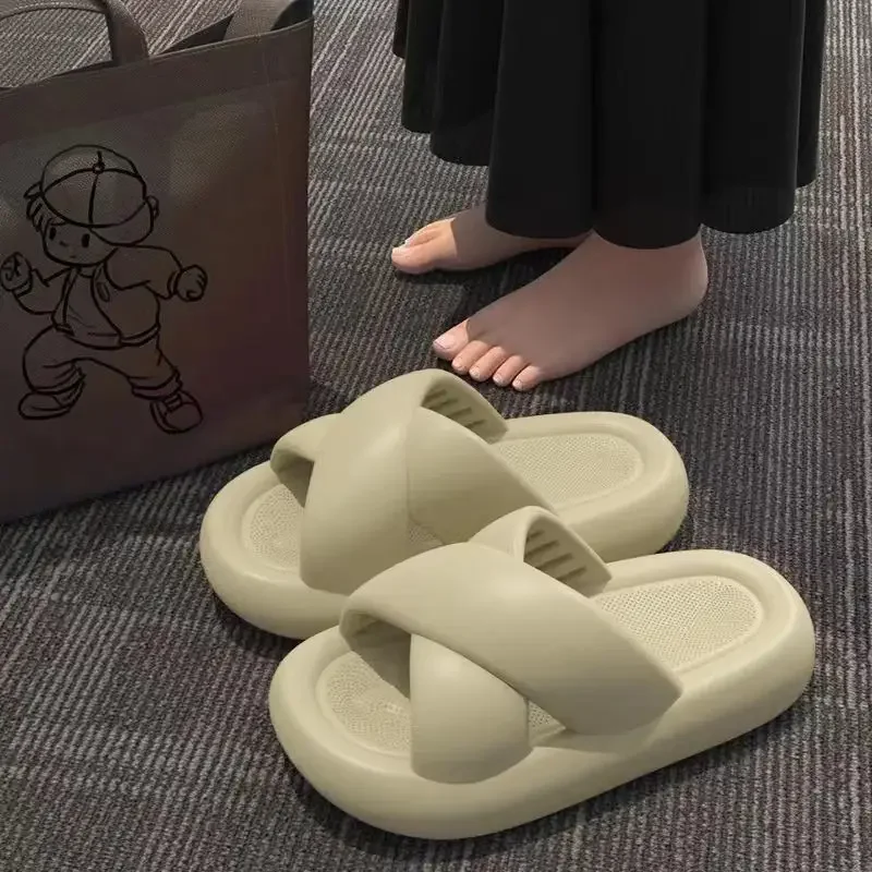 Women's Crisscross Cloud Comfort Slides - Thick Sole Non-Slip Slippers for Home, Dorm & Outdoor, Casual Versatile Sandals