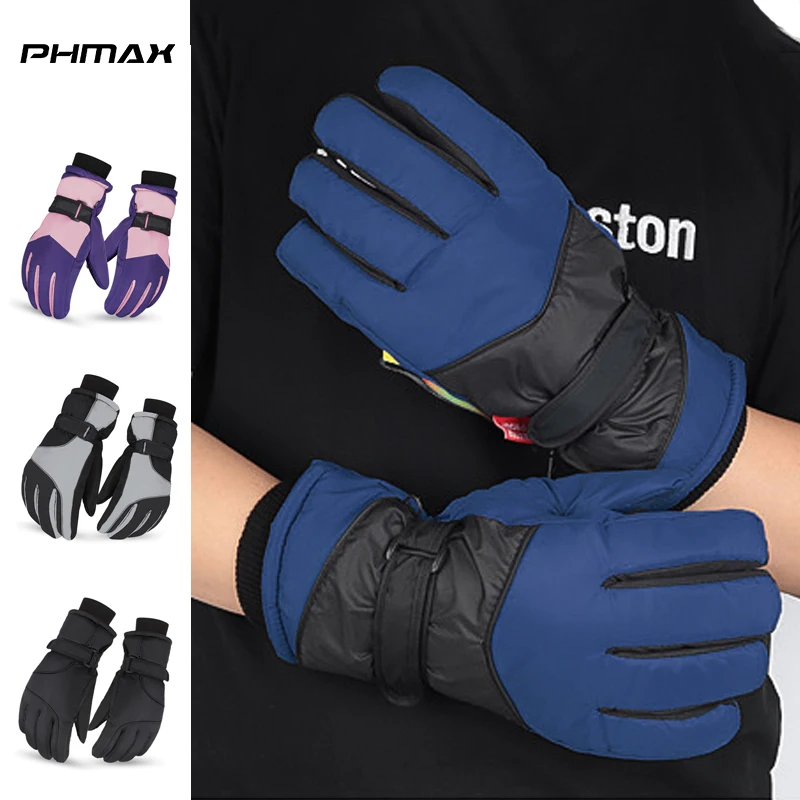 PHMAX sarung tangan Ski pria wanita, sarung tangan musim dingin tahan angin, sarung tangan Snowboard, sarung tangan tahan angin termal layar sentuh pemanas