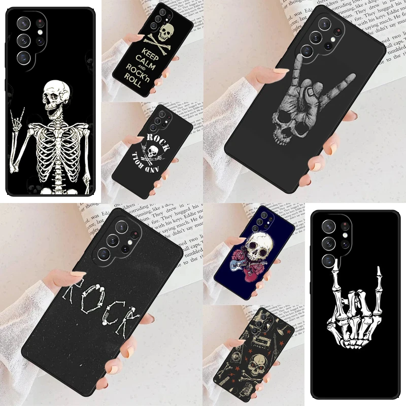 Rock Roll Skull Phone Case For Samsung Galaxy S24 S23 S22 S21 Ultra S10 Note 10 Pro S20 Plus FE S9 S8 Cover