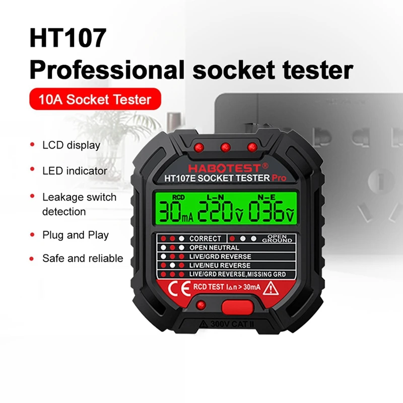 HABOTEST Elektrische stopcontacttester Detector Ground Zero Line Plug Elektrische instrumenten Stroomonderbrekerzoekers UK-stekker