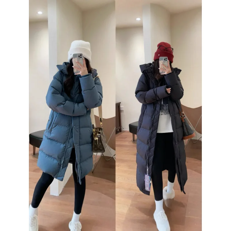 G121510~luHome High-Quality Samsung90White Goose down Mid-Length Hooded down Jacket Cold-Resistant Coat for Women2024Winter