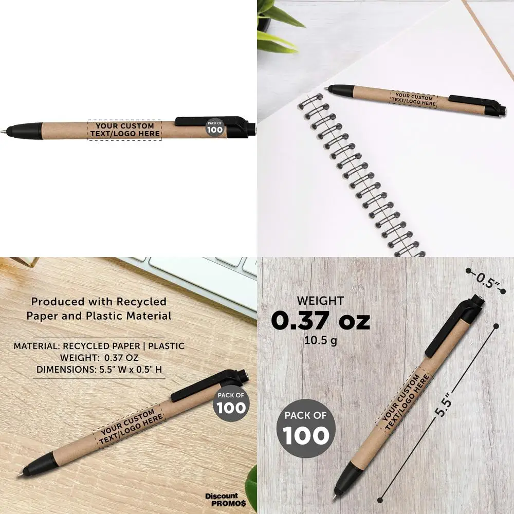 

Настраиваемые выдвижные шариковые стилусы из переработанных ручек, упаковка из 100 штук — черные, экологически чистые, с опцией логотипа