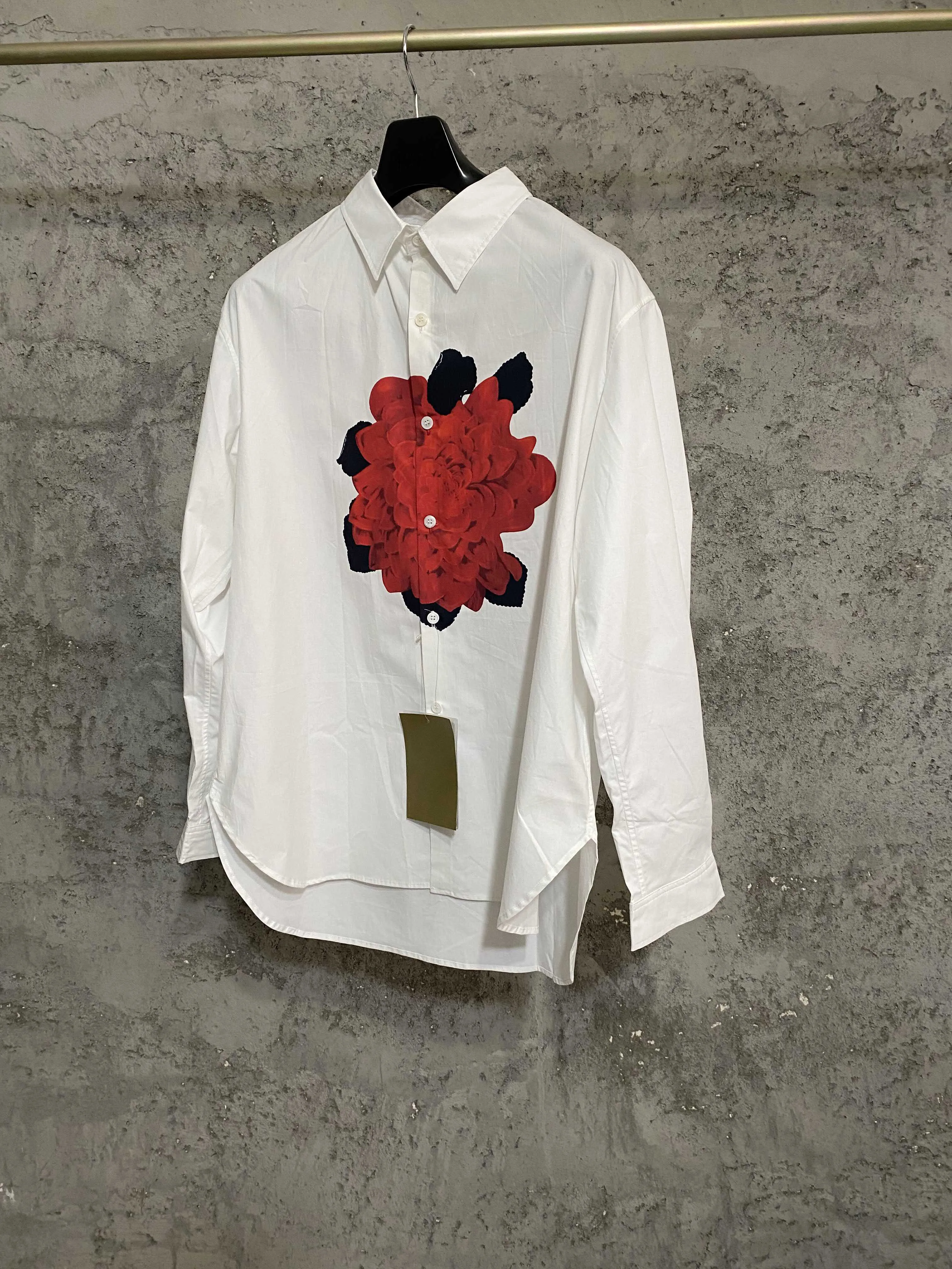 Big red flower shirt, Japanese custom-woven pure cotton fabric white shirt for banquet