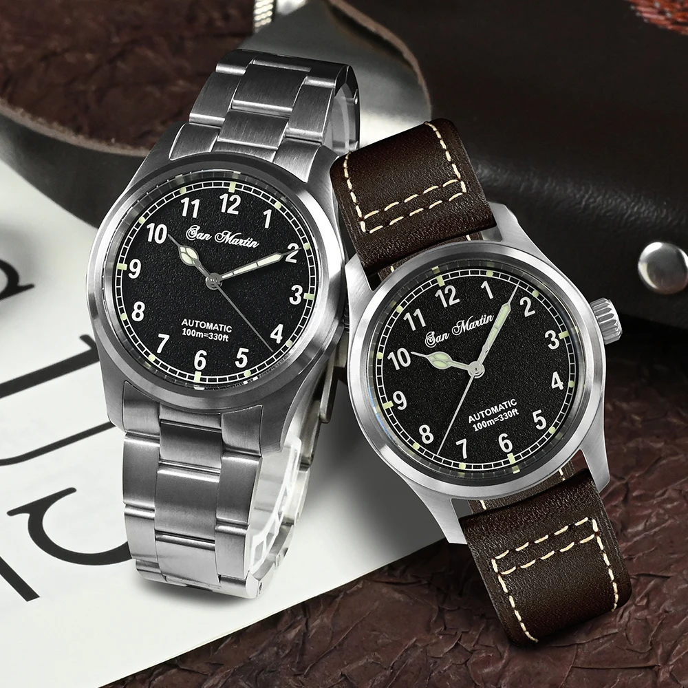 San Martin 37mm Pilot Watch For Men 8215 Retro Mechanical Wristwatch Military Clock Automatic Waterproof 10Bar BGW9 SN0034B-1