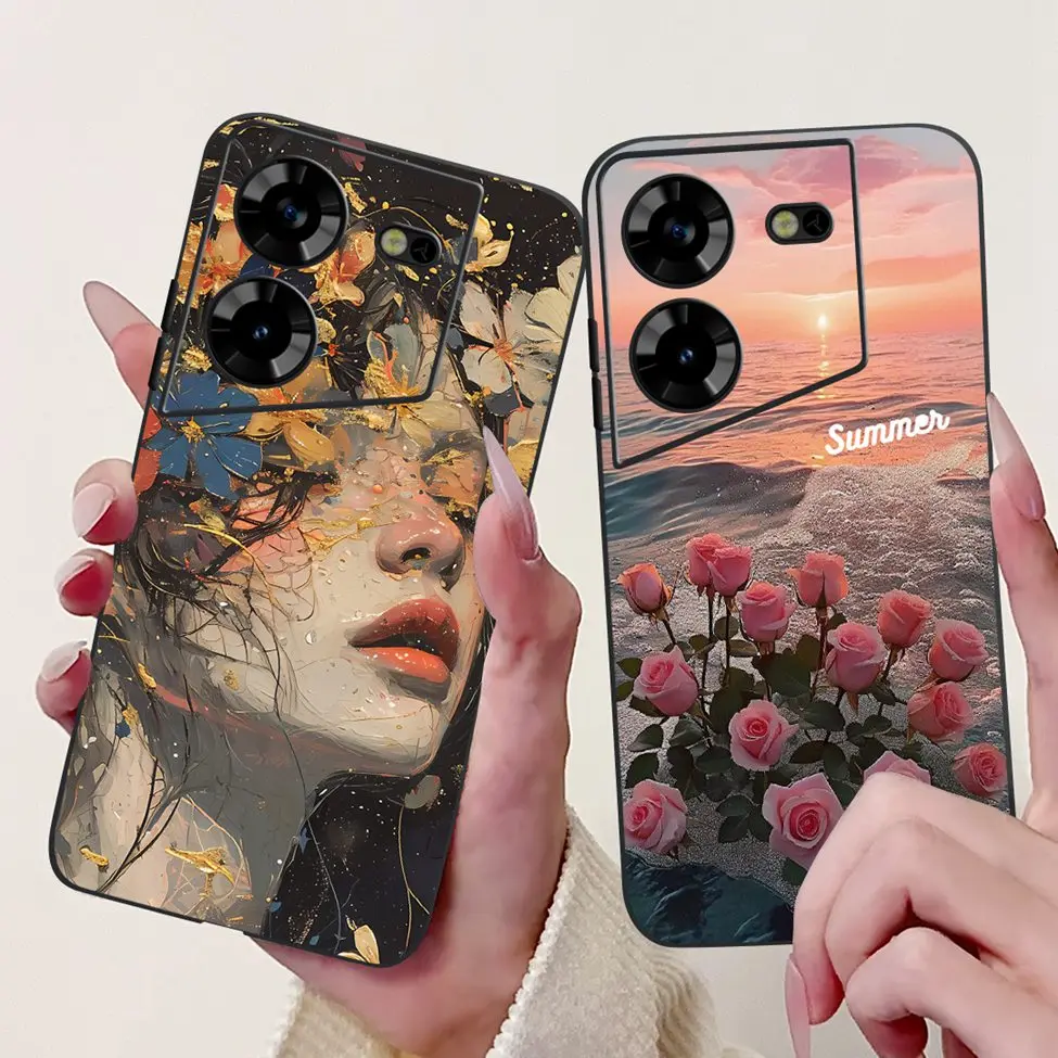 غطاء لهاتف Tecno Pova 5 حافظة LH7n من السيليكون اللطيف على شكل قطة على شكل زهور فاخرة مطلية لهاتف Techno Pova 5 حافظة هاتف ممتصة للصدمات