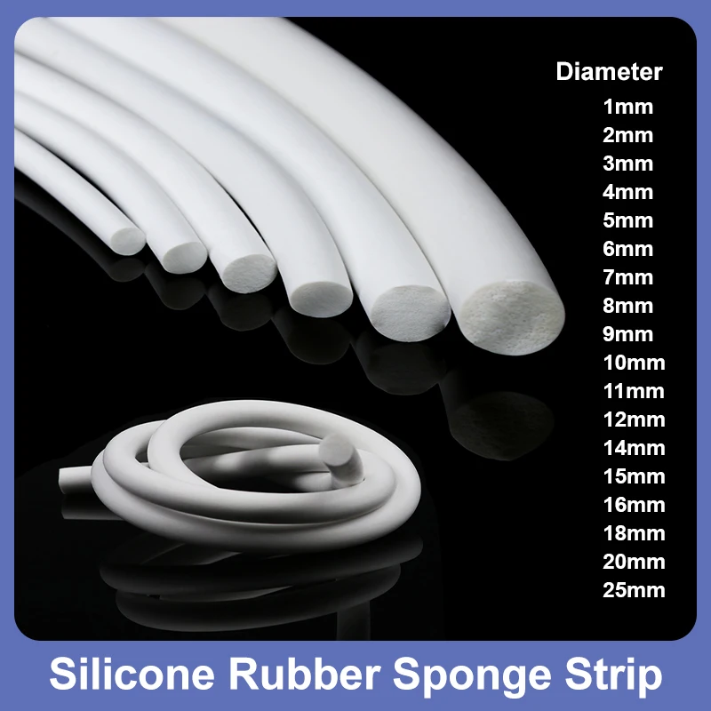 White Silicone Rubber Sponge Strip 1/2/3/4/5/6/7/8/9/10/12/14/16/18/20/25mm Round Foamed Backer Rod Seal Strips VMQ Foaming Cord