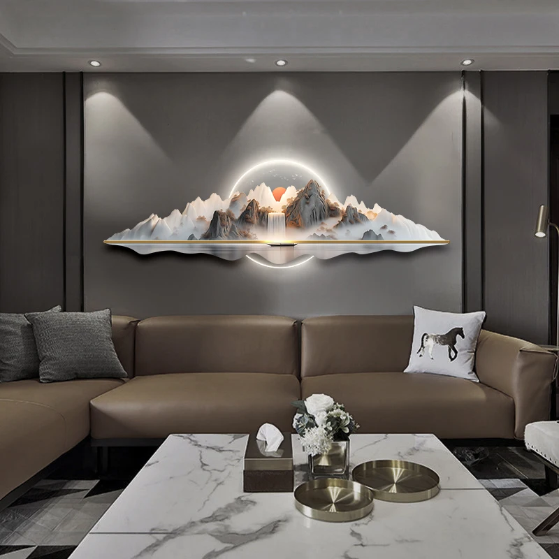 

Luxurious home decor Original Abstract Landscape LED Painting with Diamond Embellishments Creative Deco Design for living room