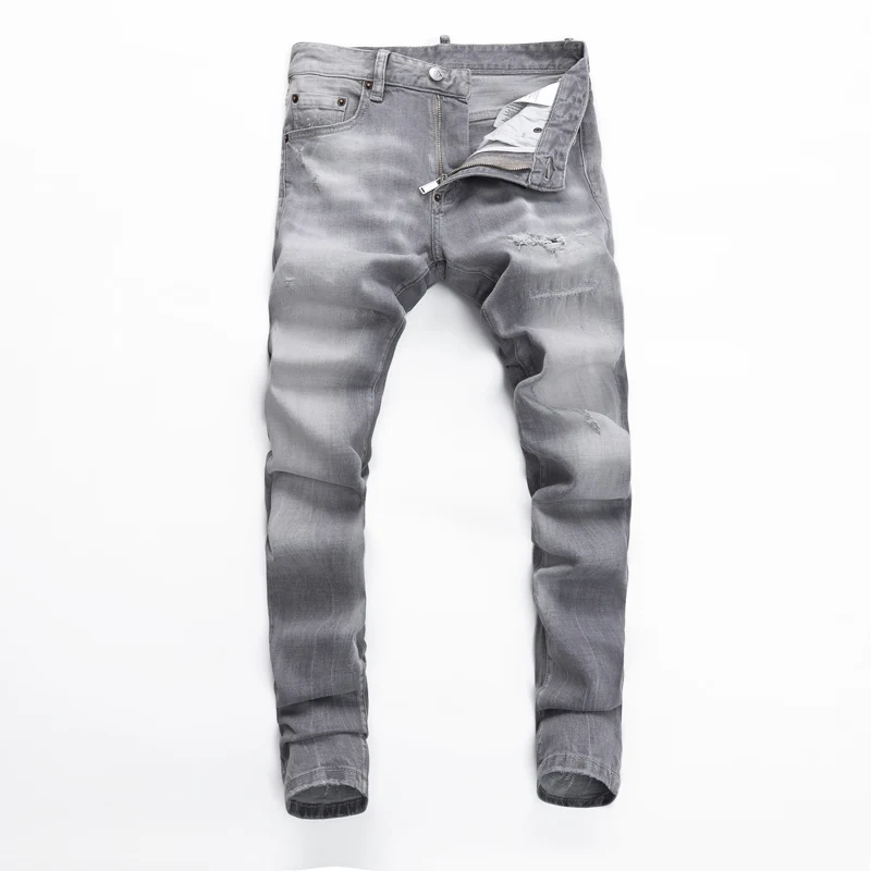 Y2KStreet Fashion New Jeans Scratch Stretch Slimming Washwater Nostalgic Light Grey Jeans Hip Hop Brand Designer Pants Hombre