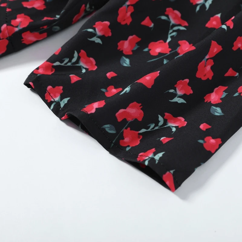 Elegant Women's Floral Printed Dress Slim V Neck Short Sleeve Waist Cinching Long Fishtail Dresses 2026 Summer Lady Party Robes