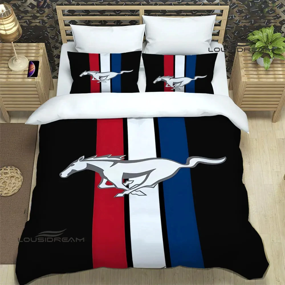 Imagem -03 - Print Mustang Car Logo Bedding Conjunto para Adultos Capa de Edredão Consolador Fronha Duplo Gêmeo Rei Meninos Meninas Quarto 3d