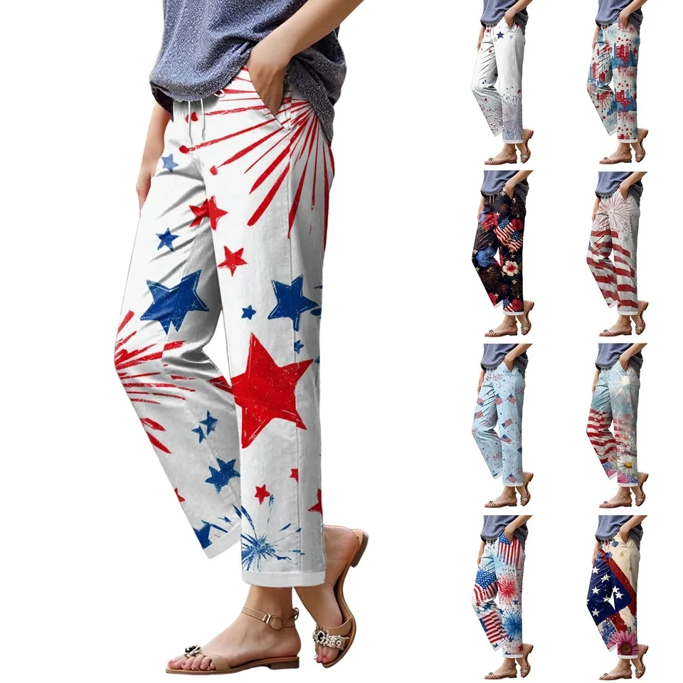 US 250th Anniversary Print Womens Casual Pants 250th Birthday US Flag Clothing Independence Day Patriotic Straight Trousers