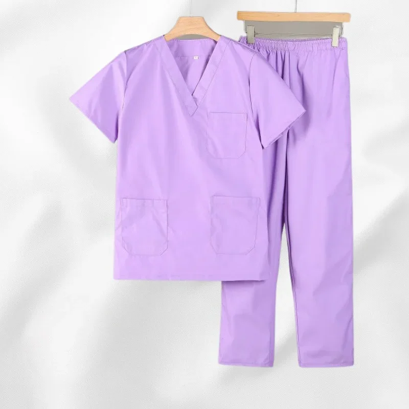 Uniforme da lavoro ospedaliera in tinta unita con fiocco spa sottile ad asciugatura rapida da donna |   Scrub da infermiera estiva unisex
