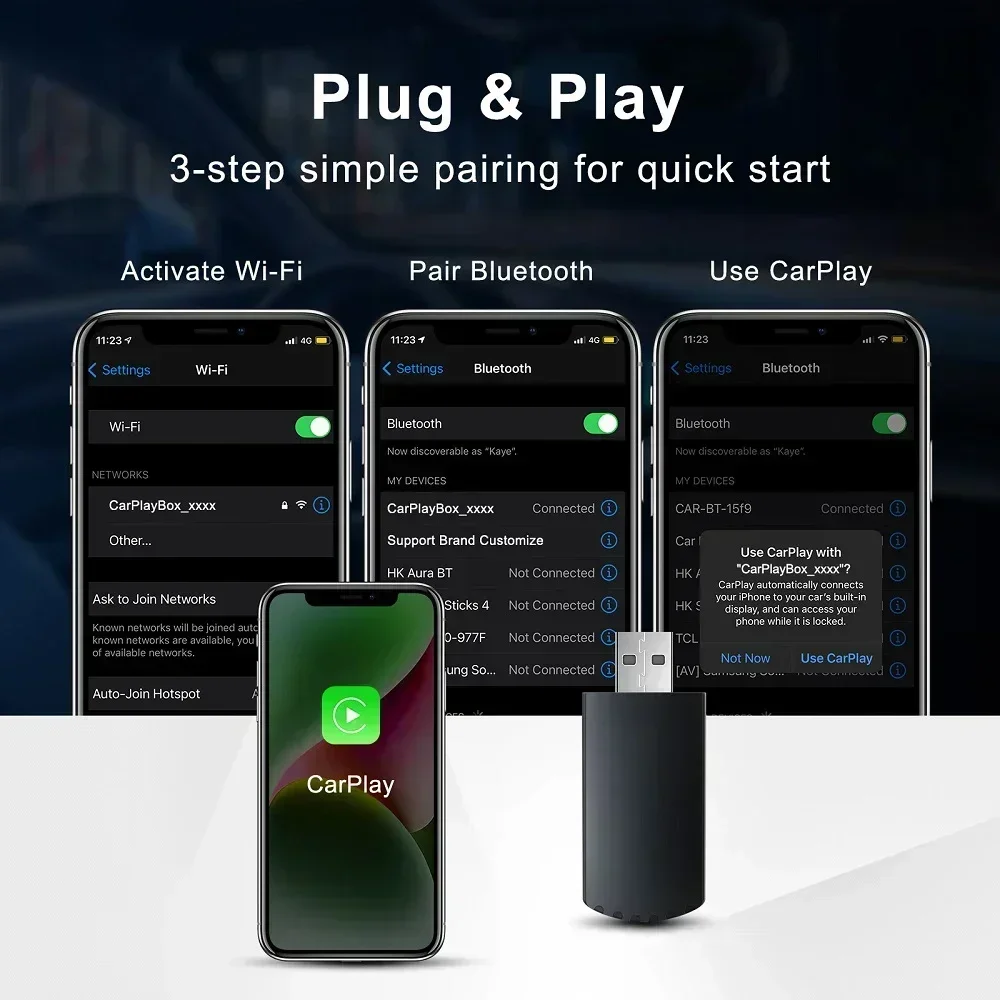 Bezdrátový Carplay Android auto adaptér USB dongle chytrý mini skříňka kolíček a divadelní hra univerzální pro Honda Ford benz VW Toyota nissan