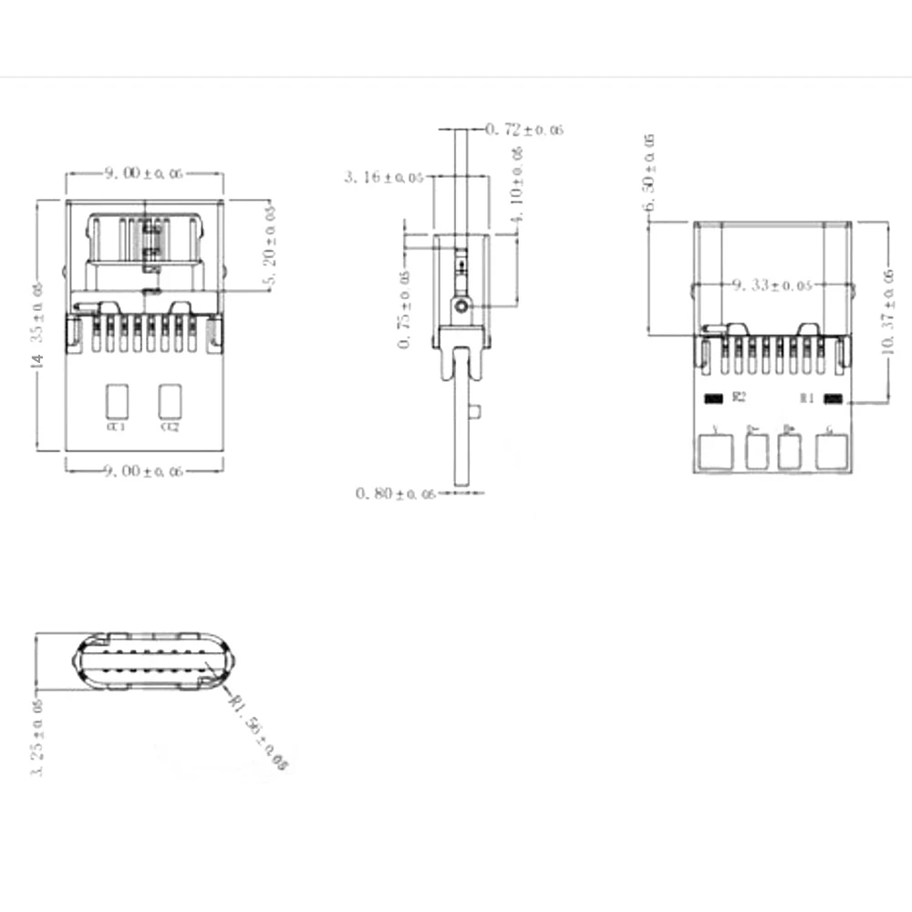 USB 3.1 Typ-C Anschluss 14/16-Pin Buchse 4-Pin Adapter für Lötkabel 6 Lötstellen mit CC1 CC2 USB-C Buchse – Detail 7