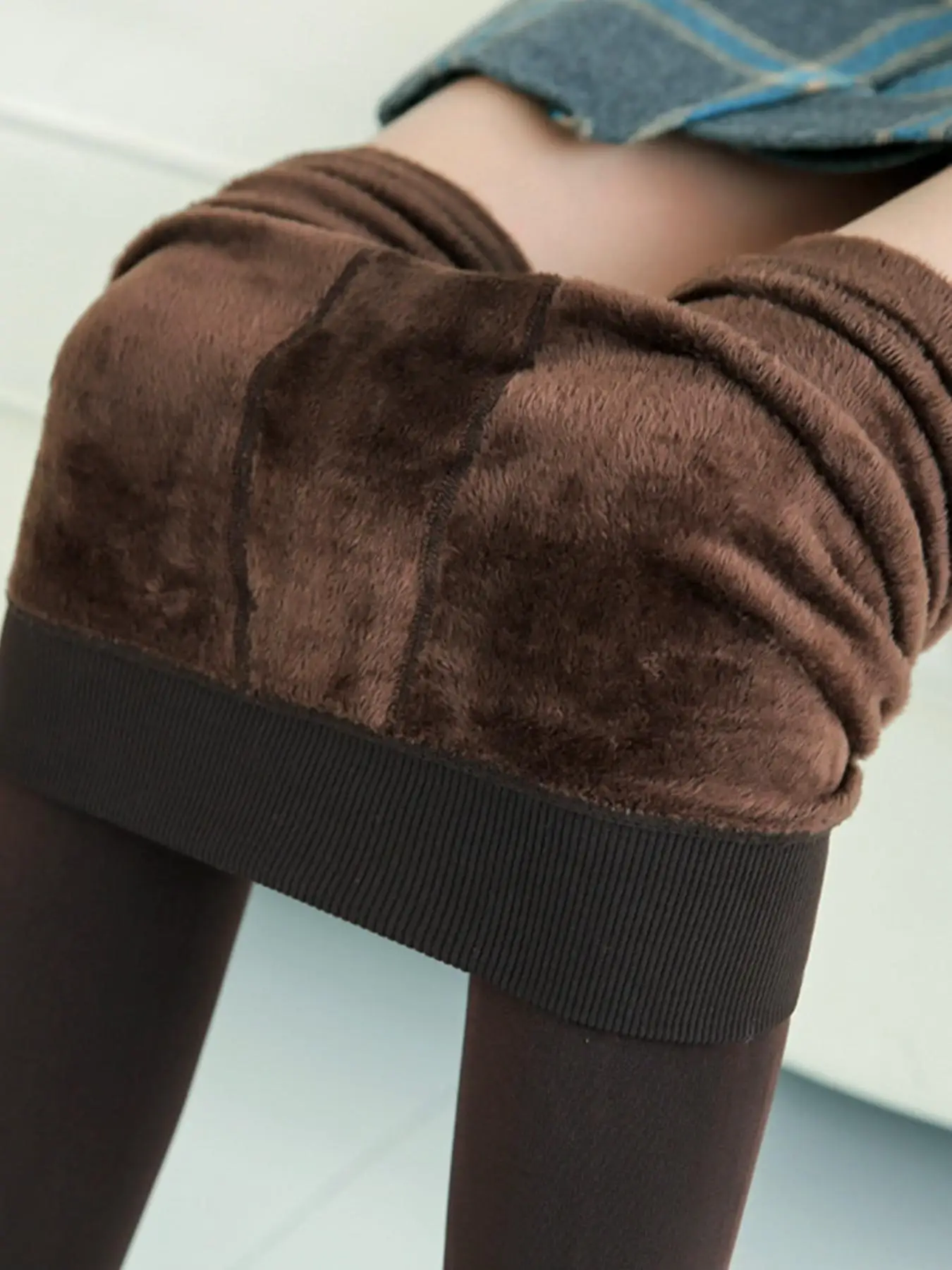 Winter Thick Plush Lined Thermal Leggings High Rise Rib Waist Footed Solid Skinny Warm Base Layer Tights for Daily Wear