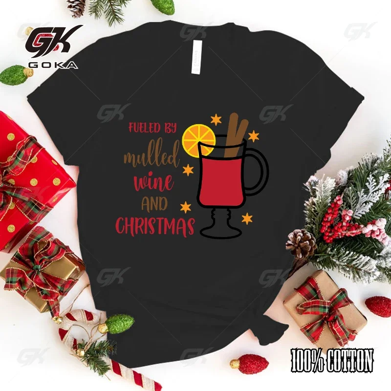 New Fueled By Mulled Wine And Christmas Print T Shirt Women Men Short Sleeve Summer Fashion Loose Casual Tops Tees