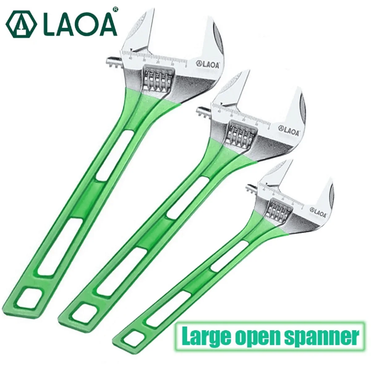 LAOA High-Carbon Steel Adjustable Wrench Large Jaw Opening Lightweight Rustproof Spanner for Home Repair 6-12 Inch