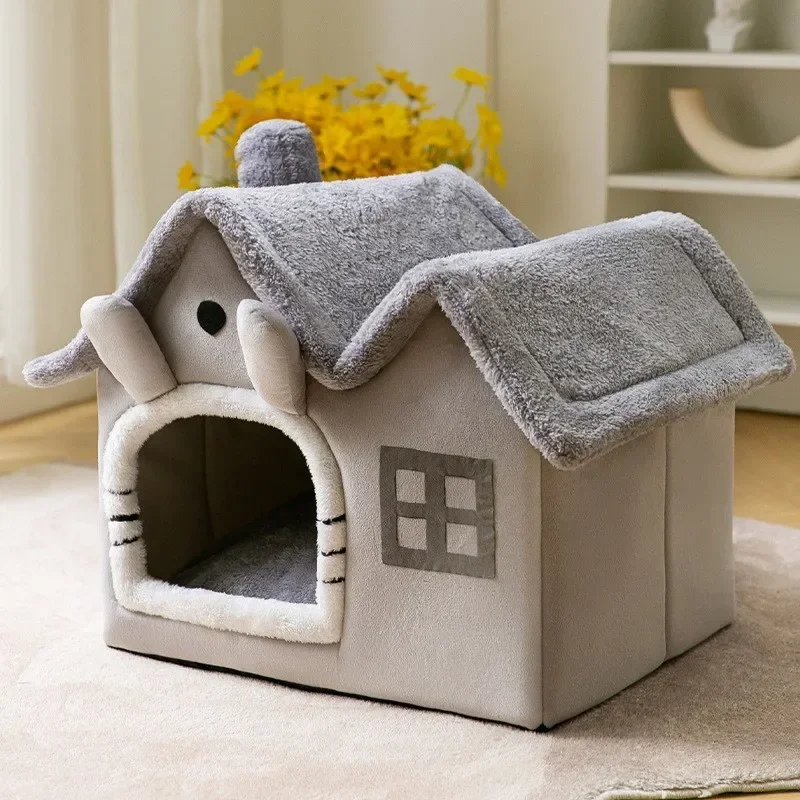 Casa dobrável para cães e gatos pequenos e médios, tapete de cama, ninho quente, produtos para animais, cesta para cachorros, sofá para inverno