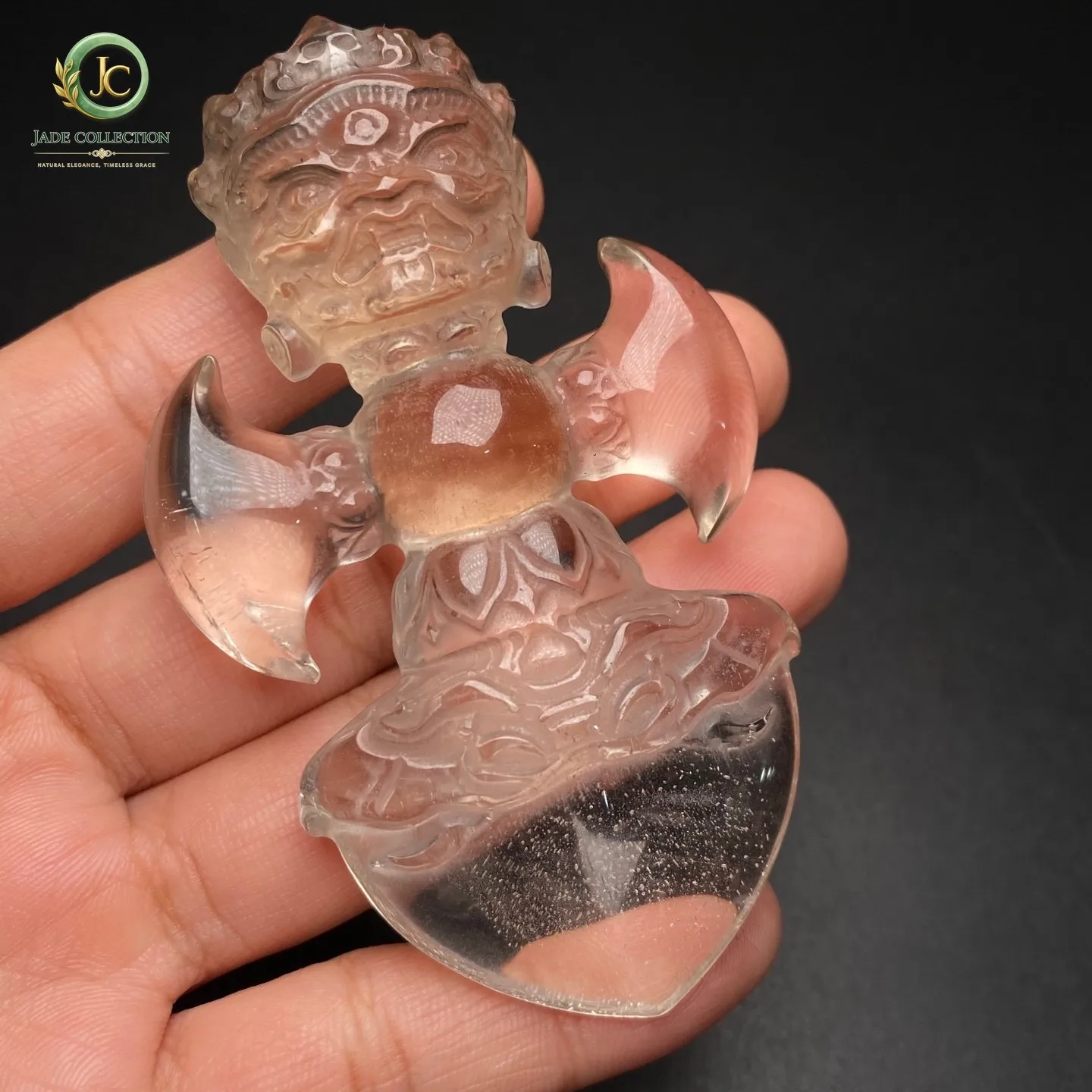 Rare Tibetan Buddhism Crystal Vajra Axe Dzi Bead Amulet Necklace Pendant G1278