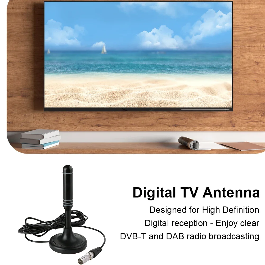 TV Antenna DVB-T DVB-T2 DAB Digital TV Antenna Plug Play Coax Cable Digital Receiving Antenna HD Freeview Aerial for Smart TV