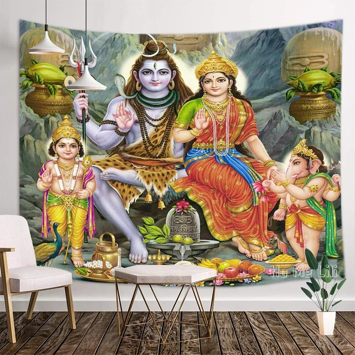 Religious Thought The Indian Gods Shiva Art Lord Ganesh Family Abstract Tapestry Wall Hanging For Living Room Decoration