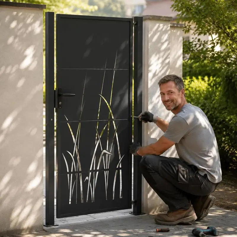 Immagine 3: Cancello da Giardino in Acciaio con Design a Taglio Laser, Sistema Bloccabile con Pali e Accessori di Montaggio, Antracite, 100x175 cm