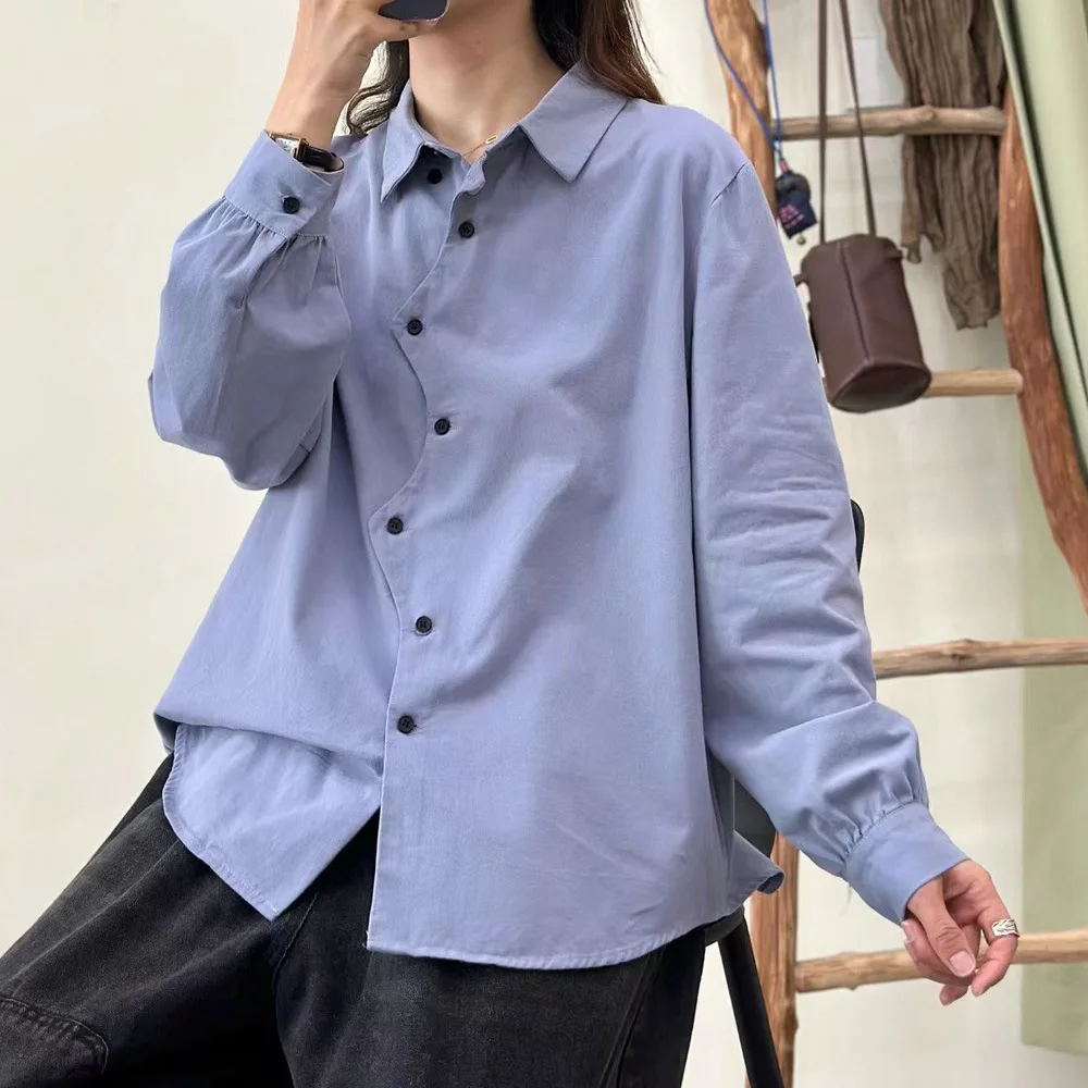 

[Ready Stock] High Quality Women 100% Cotton Yarn Blouse Shirt Solid Color Shirt Long Sleeve New Simple OL Fashion Korean Shirts