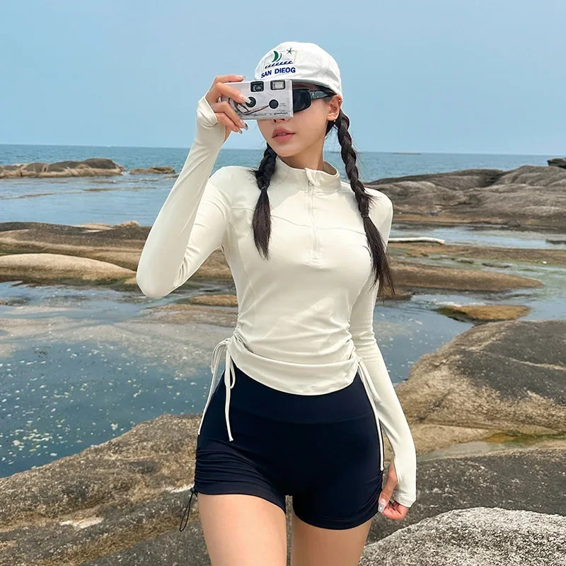 NICE New 2025 Women's Two-Piece Long Sleeve Swimsuit Slimming Belly Cover Up Beach Vacation Hot Spring Bikini Set From Mainland