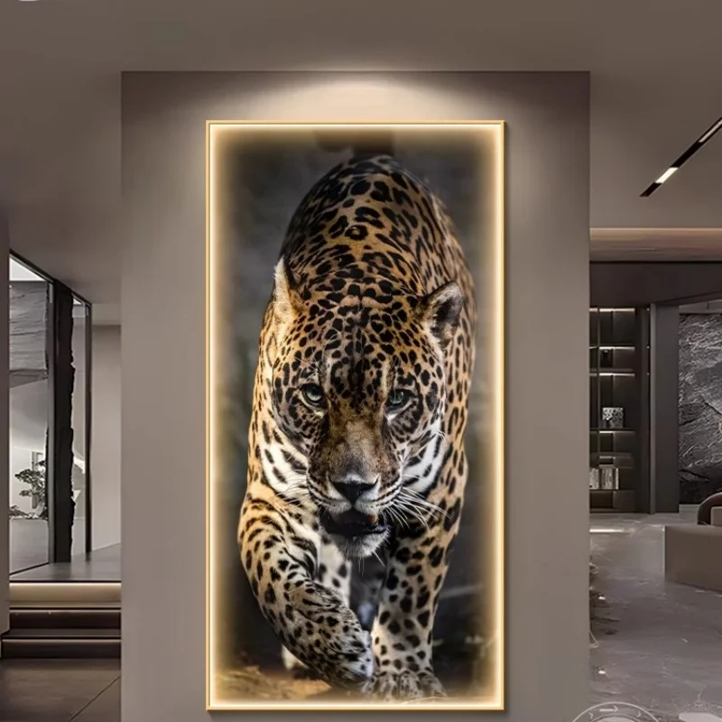 

Entryway entrance hall cheetah crystal ceramic diamond-encrusted corridor-end wall lamp vertical panel wall lamp painting