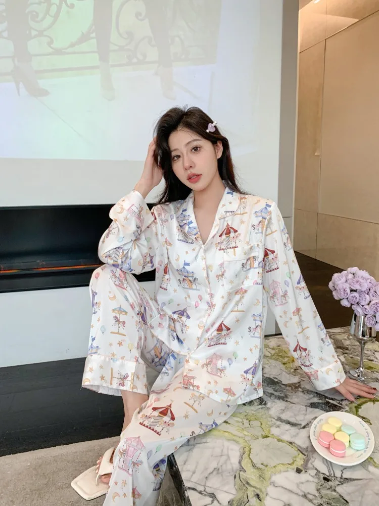 

Ice Silk Pajamas for Women 2024 New Spring Autumn Internet Celebrity Hot High-end Light Luxury Elegant Home Clothes for Summer