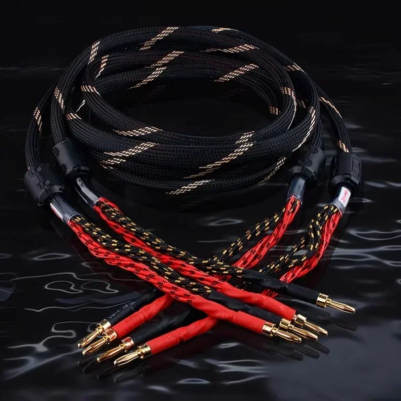 HIFI Audio Cables Banana Connector Speaker Cable 16 Strand 6N OFC Oxygen-Free Copper Bananas Plug Connection For Power Amplifier