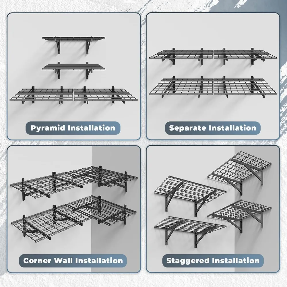 4 عبوات من أرفف المرآب المثبتة على الحائط شديدة التحمل، رف تخزين بسعة 2 × 3 أقدام و1000 رطل، أرفف عائمة باللون الأسود #6