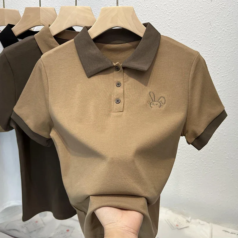 Manga curta Golf Wear para senhoras, fino e respirável, novo, verão