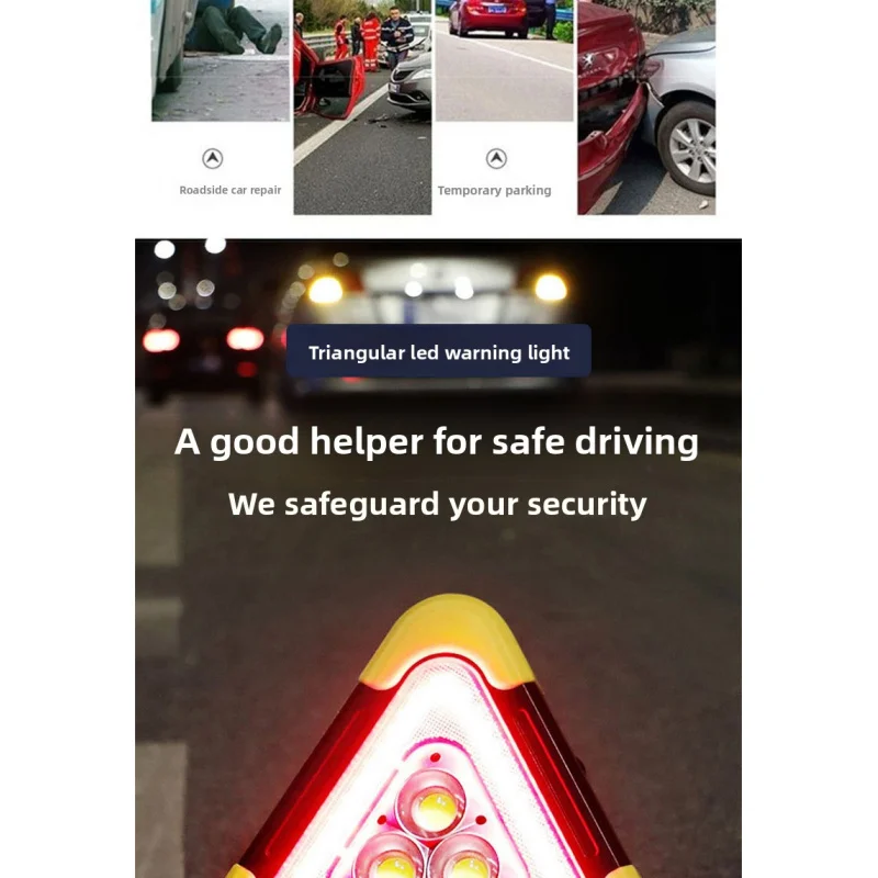 Emergency Warning Triangle - Solar & USB Charging, 5 LED Light Modes with 30W COB, DOT Approved for Car Breakdown/Accident, Meta - Image 6