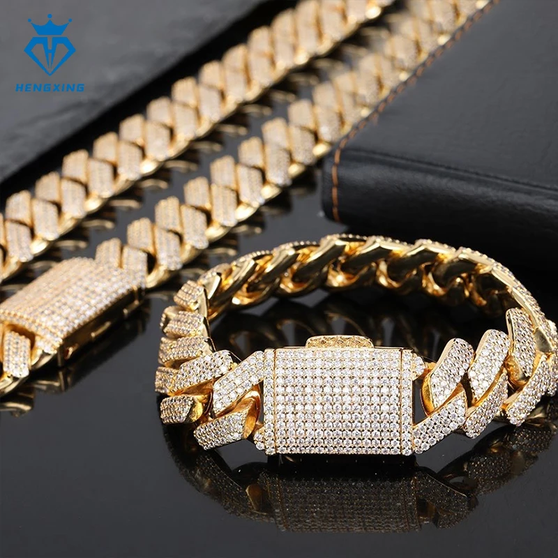 High Quality Cubana Hip Hop Jewelry 18mm 925 Sterling Silver Vvs Moissanite Diamond Iced Out Cuban Link Chain Necklace for Me