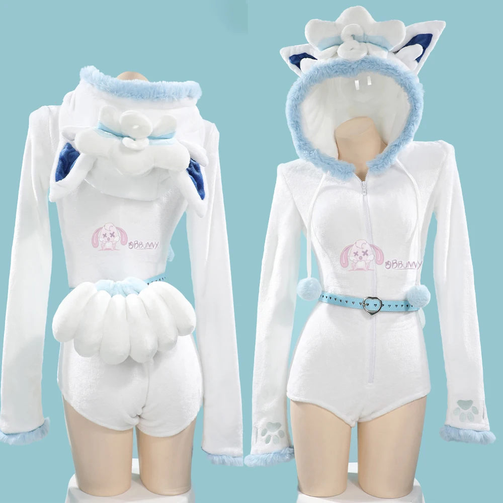 

Anime Vulpix Cosplay Costume Goupix Role Pajamas White Mon Ster Tai Lmon Jumpsuit Women Dress Bunny Cos Cute Nightclub Halloween