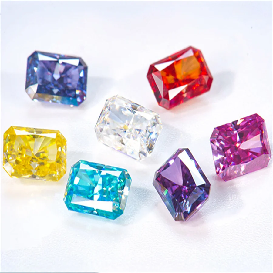 Colored Loose Moissanite Stones 1-3ct Yellow Purple Pink Moissanites Shining Fine Jewelry Rectangle Radiant Lab Grown Diamonds