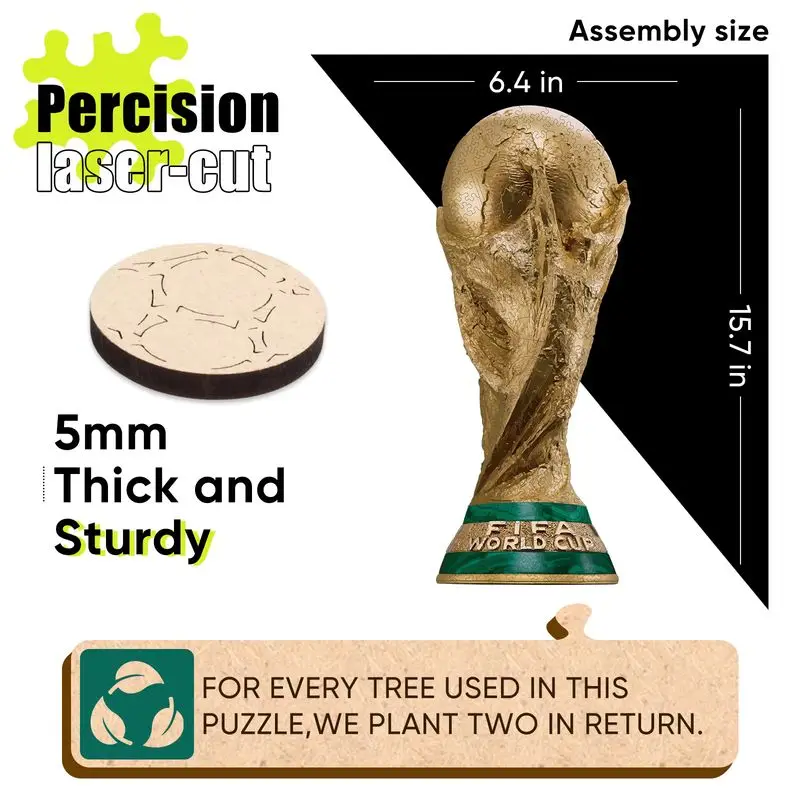 

FIFA World Cup Trophy 2026 Wooden Puzzle 3D Poster USA Canada Mexico Soccer Fan Collectible Gift Toy Family Game Brain Teaser