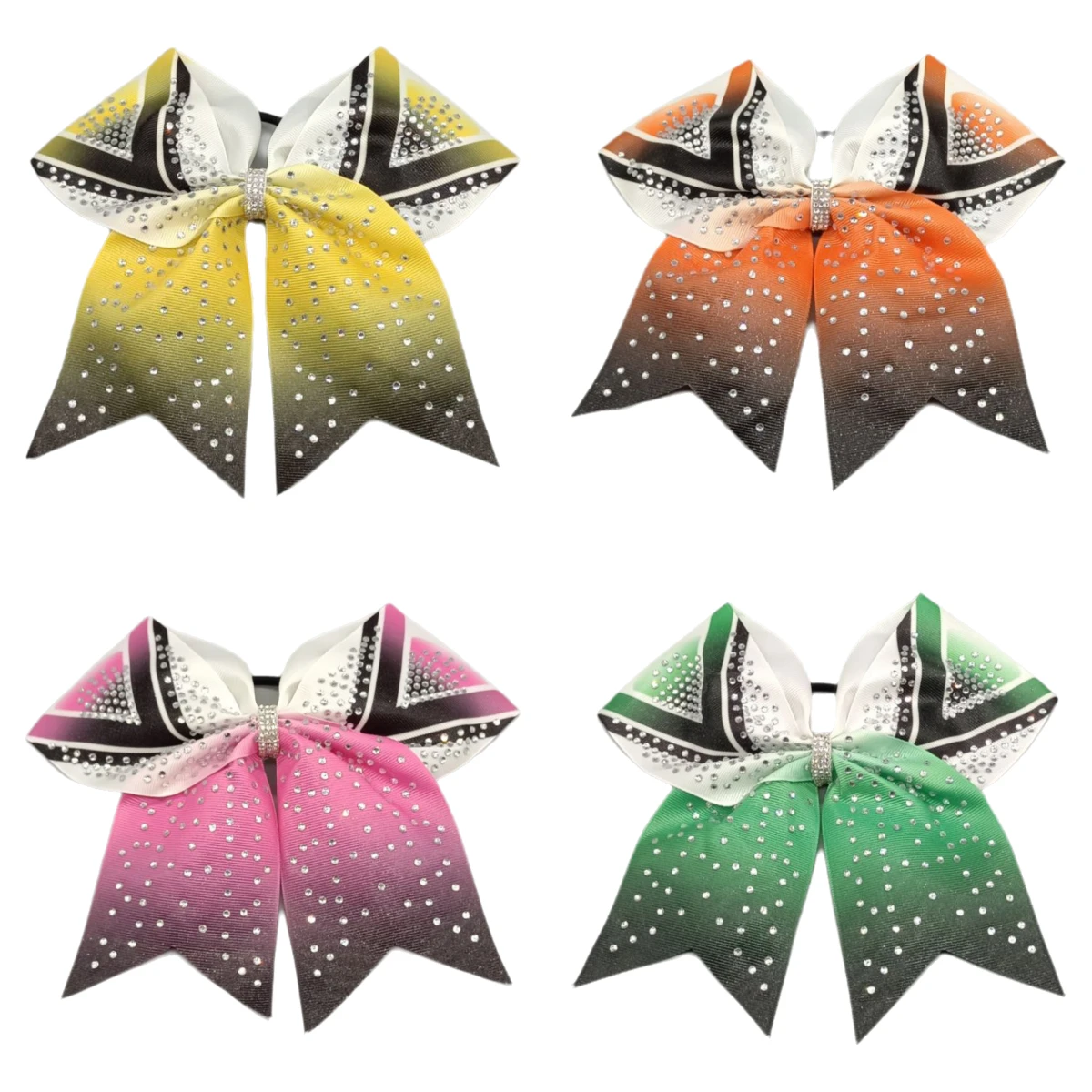 

Эластичный бант для черлидинга с хвостиком, 8-дюймовый блестящий дизайн со стразами, черный, розовый градиент для спортивных выступлений, аксессуары для волос