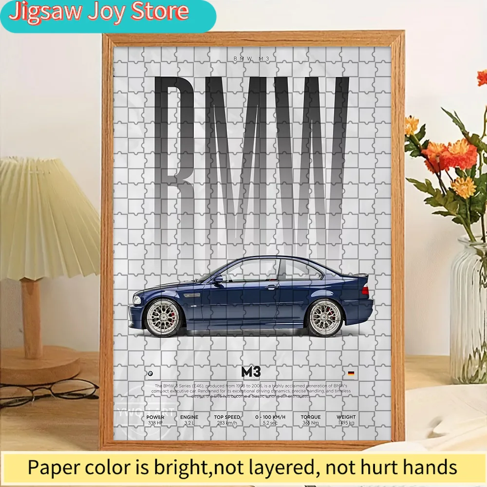 

Бумажный пазл с видом сбоку: синий BMW M3 (E46), арт-принт с техническими характеристиками, настенный декор, культовый немецкий классический высокопроизводительный спорткар