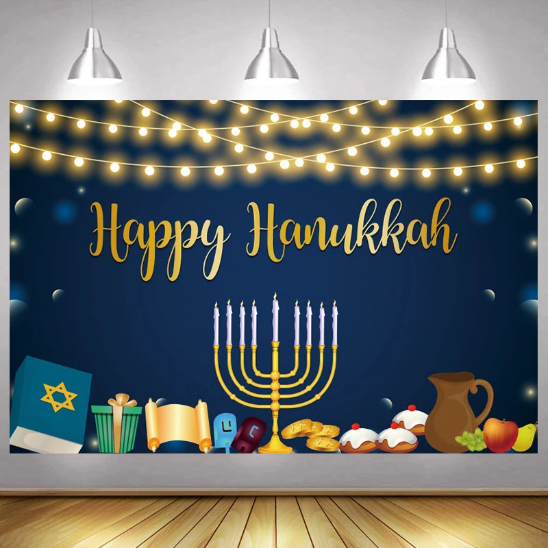 Happy Hanukkah Photography Backdrop Jerusalem Jewish Party Banner Holy Bible Candle Lampstand Decorations Photo Background Cloth