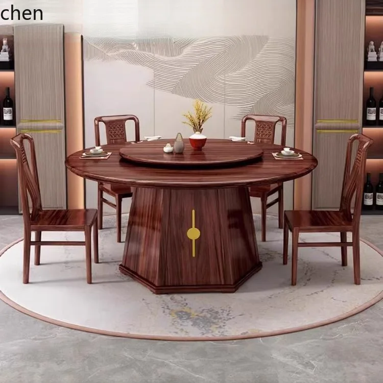 ZML Full Solid Wood Round Dining Table and Chair Set with Turntable Modern Minimalist