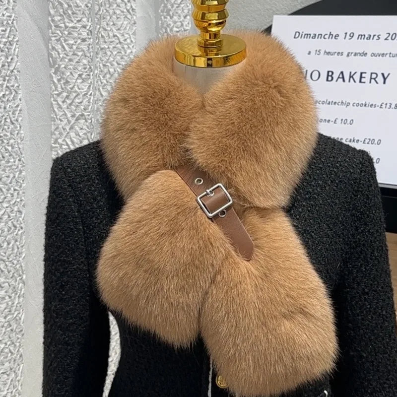 

Fox Fur Leather Belt Buckle Scarf Women's Real Fur Scarf Warm Winter Luxury Fur Hood Trims Real Fur Shawls Natural Fur Scarves
