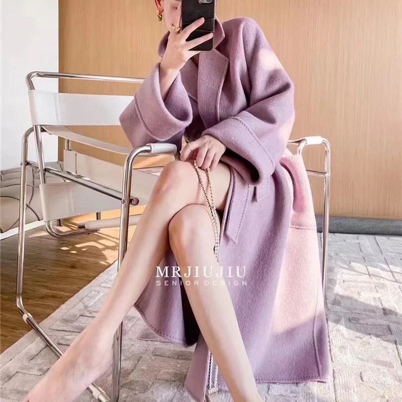 High-end Handmade Trench Coat Women Mulberry Silk Long Coat for Women Autumn Double-sided Wool Coats and Jackets Women