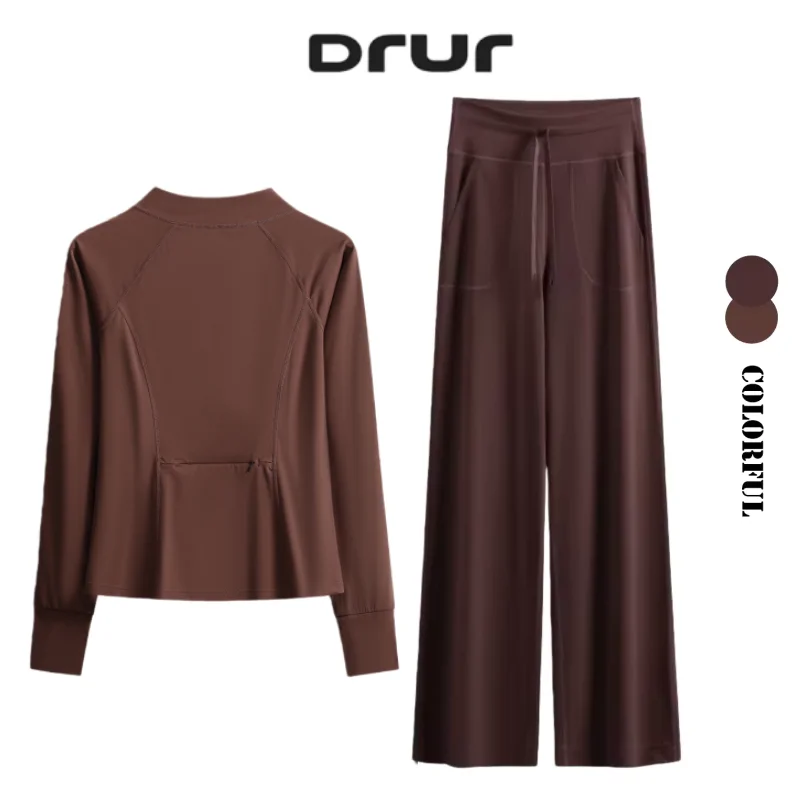 

Элегантный спортивный костюм DRUR для женщин: куртка с длинным рукавом и широкие брюки на шнурке, комплект из 2 предметов для йоги, фитнеса и бега