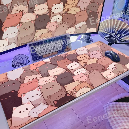 Imagen 2 del producto Alfombrilla de ratón Kawaii grande para Gamer, alfombrilla de ratón hakimi de gato japonés, Accesorios de ordenador de escritorio, 900x400