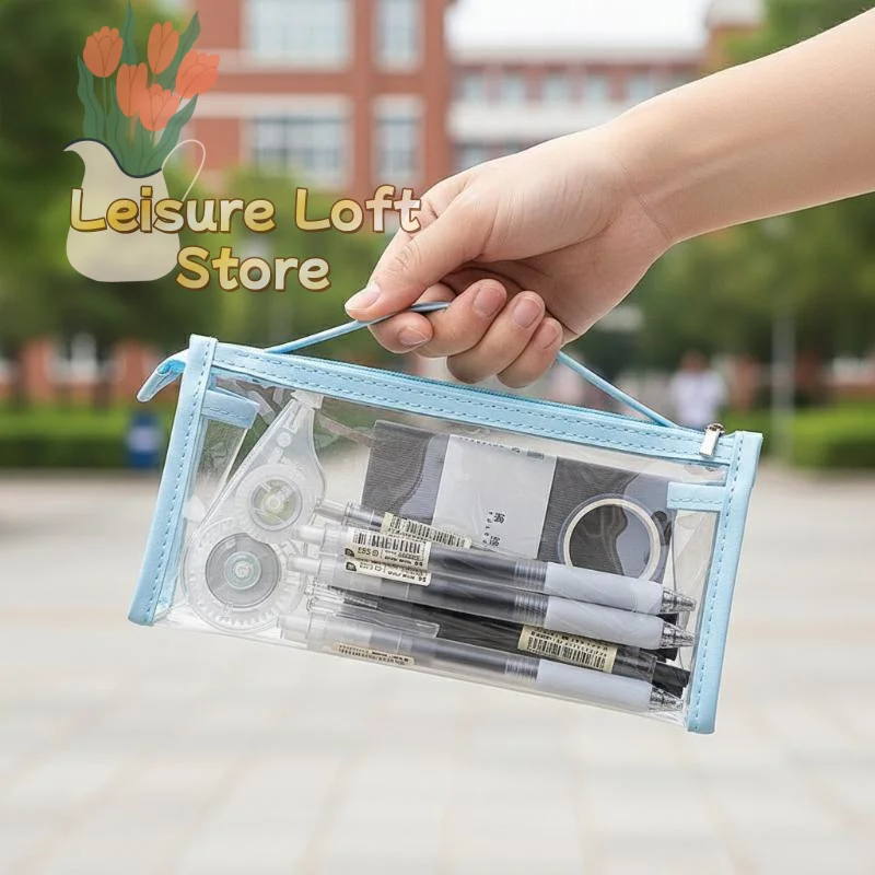 Transparent Pencil Case Waterproof PVC Large Capacity Kawaii Pen Bag for Students School Office Cosmetic Organizer