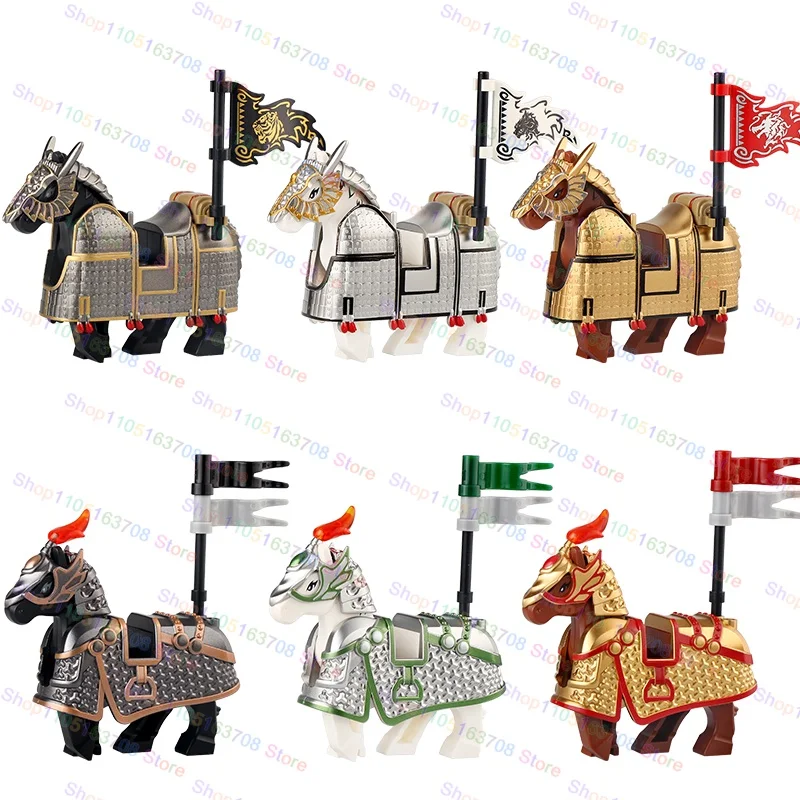 MOC Three Kingdoms Soldiers Horses Building Blocks Anime Games Mech Characters Warriors Gothic Mountain Shield Swords Child Gift